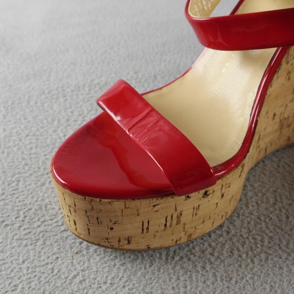 Giuseppe Zanotti Roz Cork Platform Wedge Sandal Red Patent Leather EU 40.5 S1E1 - Picture 2 of 3